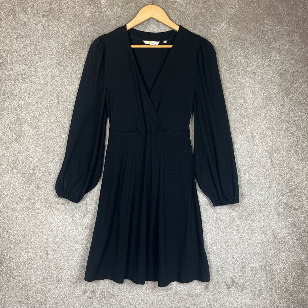 Boden Dress Womens 2R Black Long Sleeve Stretch Flare V Neck Knee Length- 4327